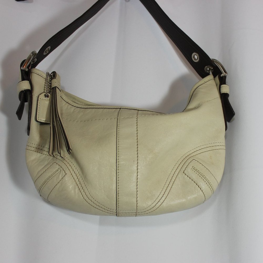 Coach vintage leather white mini hobo bag